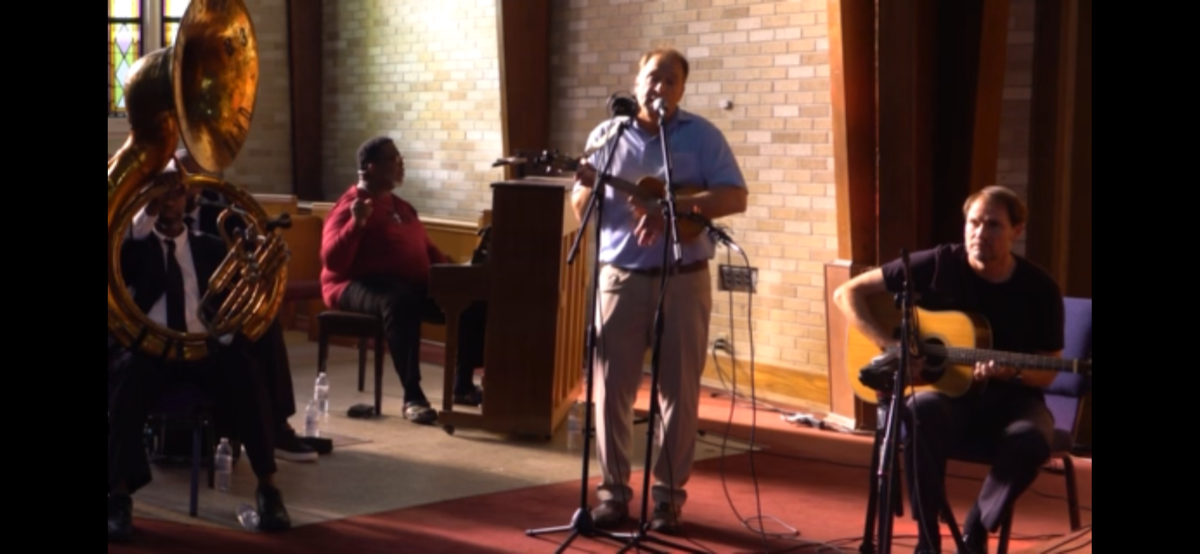 The band performing live